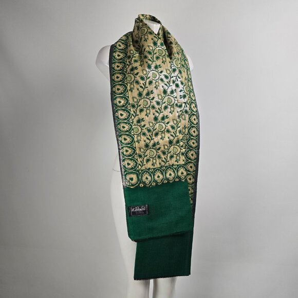 Vintage Kashmiri Embroidery Green & Gold Wrap Scarf Made In India - Picture 6 of 7